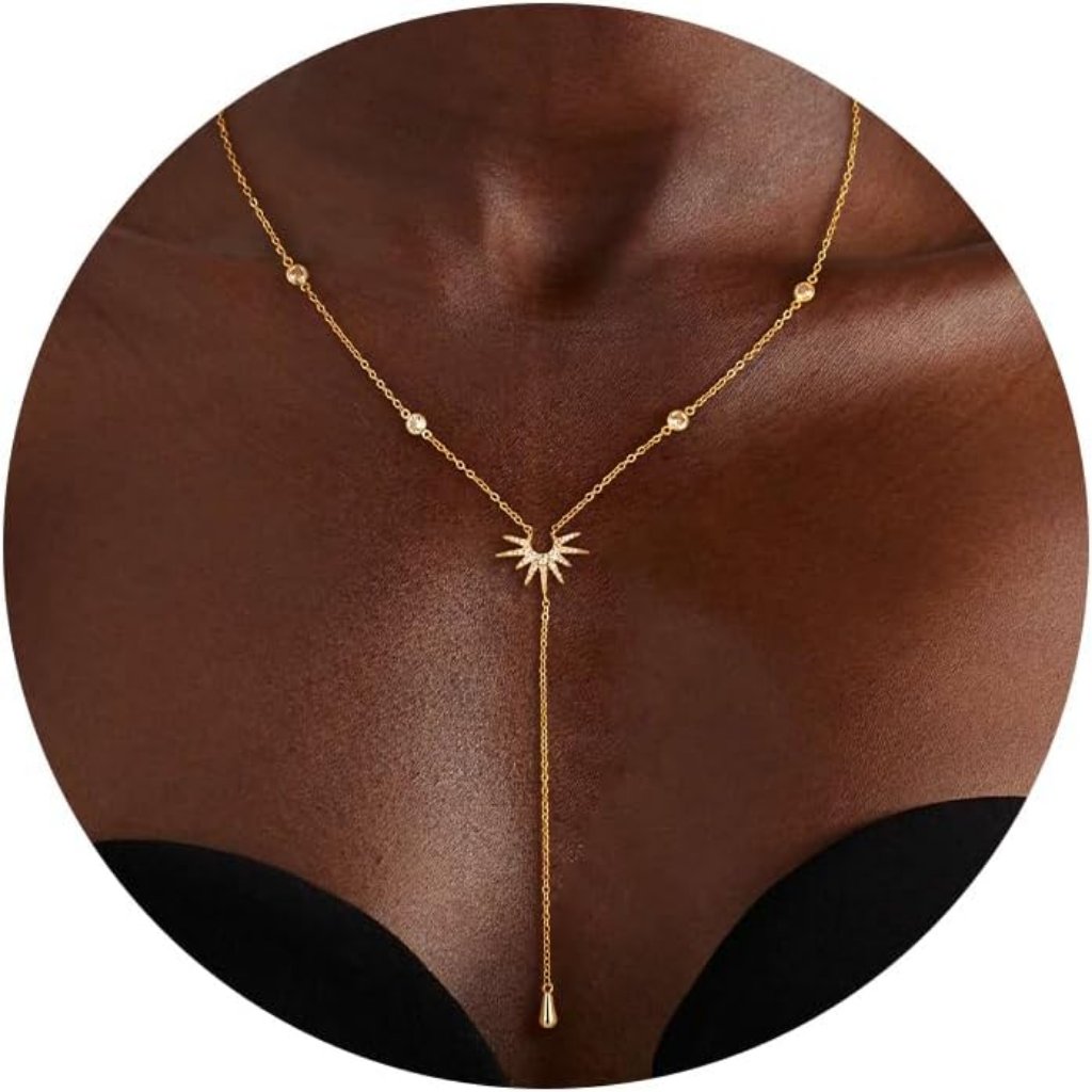 14k Gold Plated/Silver Dainty Lariat Necklace For Women, Layered Long Necklaces